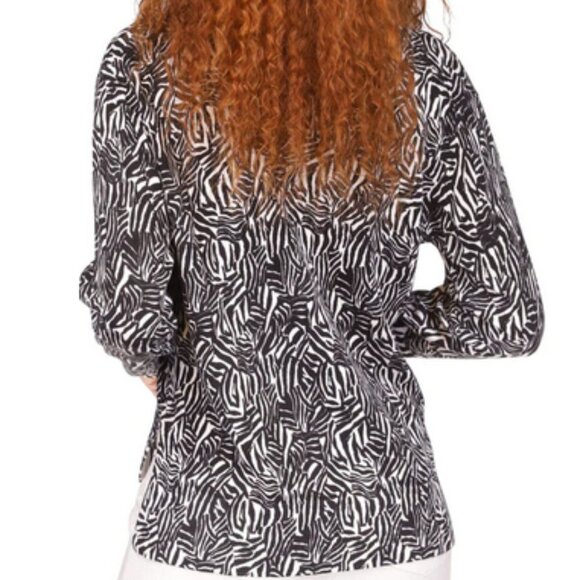 Michael Michael Kors Long Sleeve Black White Zebra Print V-Neck Sweater Large - Picture 3 of 15